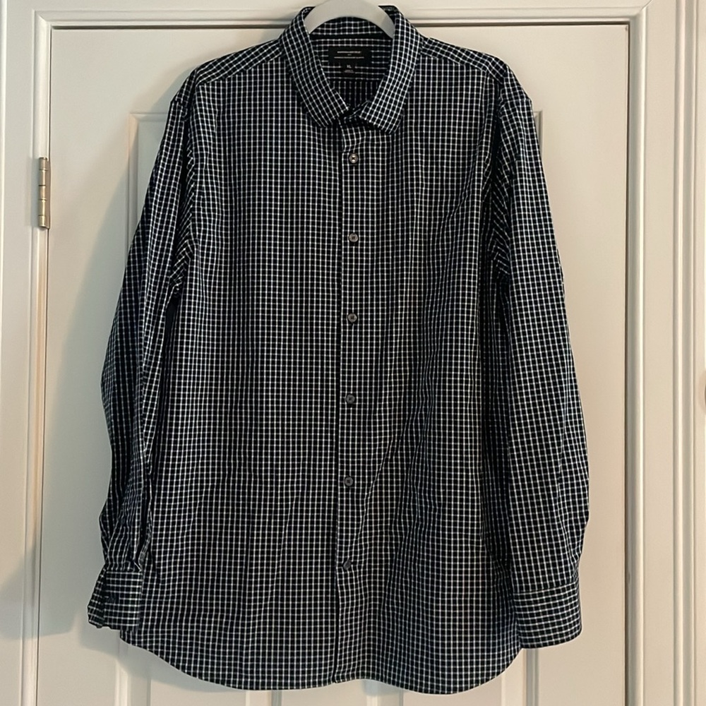Banana Republic Navy White Checked Plaid Dress Shirt button down 💙 XL
